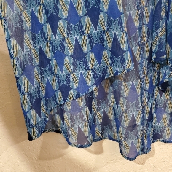 Lularoe Kimono Blue White Yellow Open Front Geometric Size Small - Picture 2 of 6